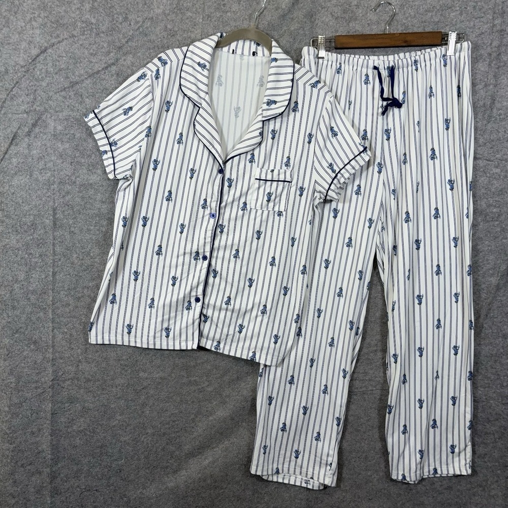 Tart Intimates Pajama Set Womens XL White Blue Floral Pocket Stretch Soft